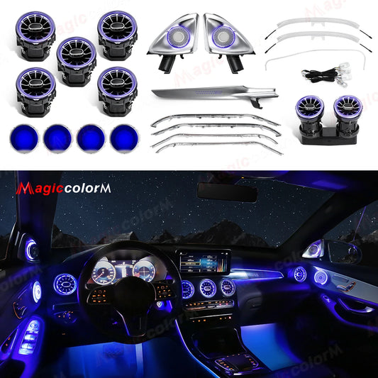 Car Ambient Lights For Mercedes-Benz W205 C GLC X253 2019 2020 2021 2022 64 Colors RGB LED Vents Speaker Foot Decorative Lights