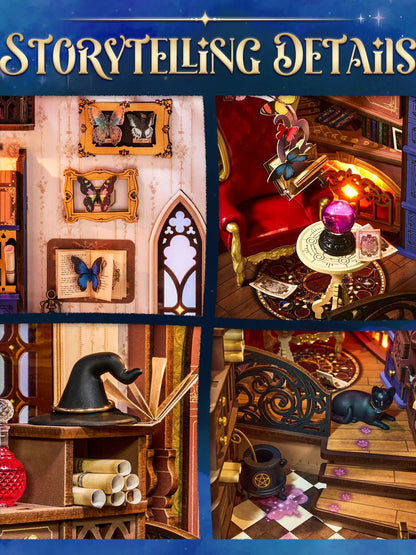 Rolife Magic Fantasy Corner DIY Book Nook Kit Tiny House Building Kit with LED for Home Bookshelf Decor Wooden 3D Puzzle Toys