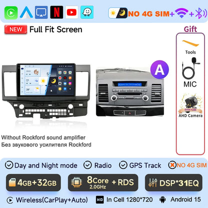 JIUYIN 10.1" Android 15 Car Radio For Mitsubishi Lancer 2007 - 2017 CarPlay Android Auto GPS 4G Multimedia Stereo Navigation