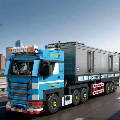 New heavy-duty truck building block sets in various styles, including containers, tank trucks, cranes, and RV vehicle constructi