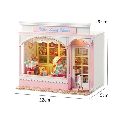 Wooden Dollhouse Kit Handmade Building Model Flower Garden 3D Puzzle Assembly Toy Miniature Doll House With Furniture Lighting