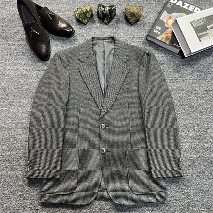 Vintage Unisex Woolen Suit Jacket Simple Casual Plaid Retro Style Warm Windproof Interview Commuting Business Casual Wear