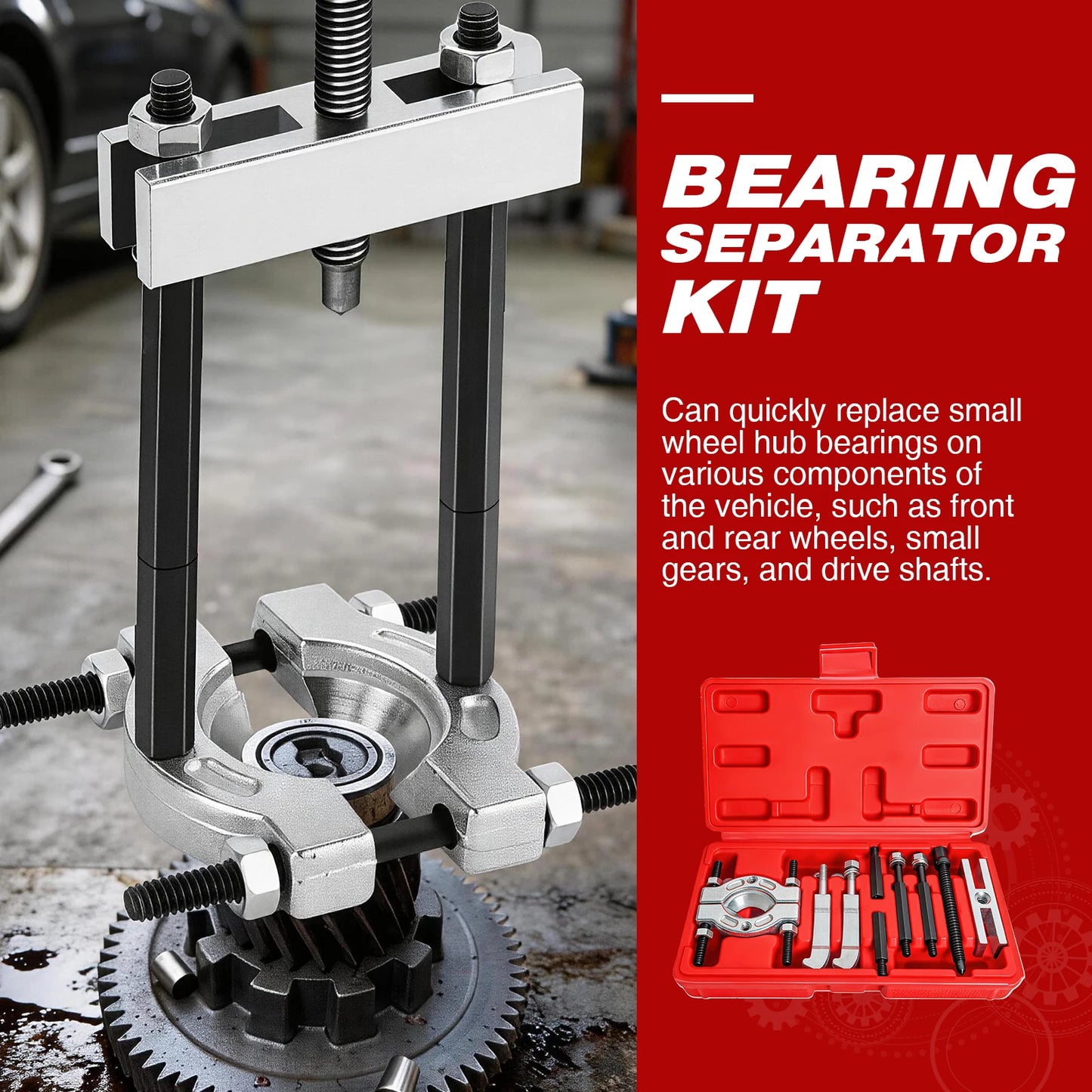 9PCS Heavy Duty Bearing Separator Puller Kit, Portable Wheel Bearing Removal Tool Set with ABS Storage Case