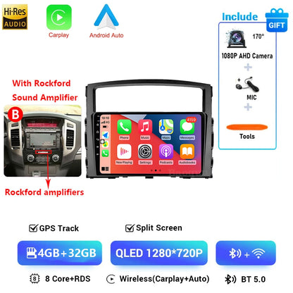 Android 16 QLED Car Radio For Mitsubishi Pajero 4 V80 V90 2006-2024 Autoradio Multimedia Player GPS For Carplay Android Auto bt