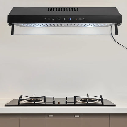 Under Cabinet Range Hood Wall Mount Dual Motor Kitchen Vent Hood Durable Stainless Steel And Acrylic Construction High Temperature Baking Paint Smart Touch Gesture Control Powerful 900CFM Suction Low Noise Kitchen Exhaust Fan
