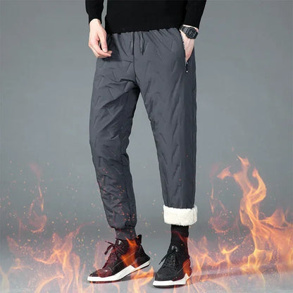 Feather Trendy Winter High-quality Thick Cotton Pants with High Elasticity Breathability Men Comfortable Warm Casual Pants Keep