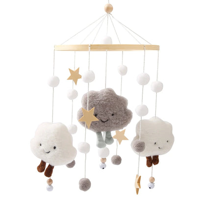 Baby Wooden Rattles Bed Bell Soft Felt Cartoon Cloudy Star Hanging  Toys Pendant Crib Mobile Toys Holder Bracket Infant Gift Kid
