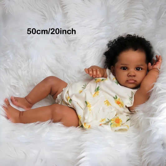 BZDOLL Cloth Body 50 CM 20 INCH  Lifelike Black Skin Reborn Baby Doll Lifelike Play House Bedtime Toy Birthday Gift For Kids