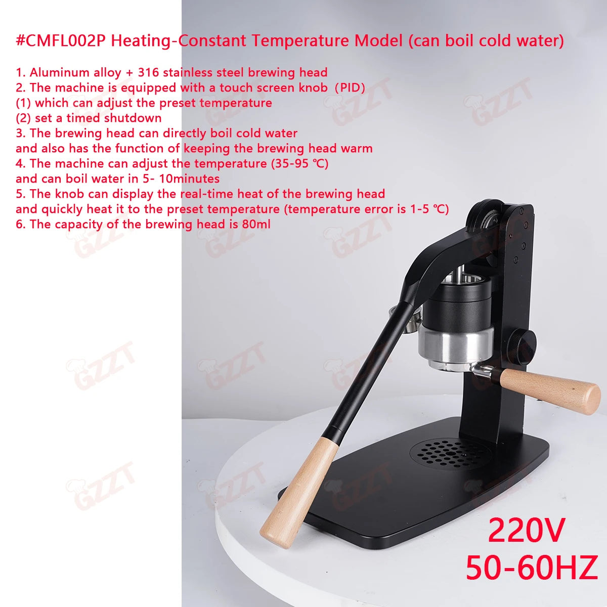 GZZT CMFL002 58mm Manual Lever Espresso Machine PID35-95℃ Adjustable Planetary Reduction Gear Hand-pressed Coffee Machine Maker