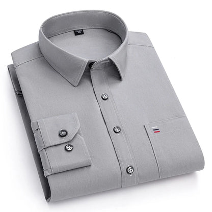 New 100%Pure Cotton Men's Shirts Long Sleeves Solid Color Soft Regular Fit Casual Shirt Pocket Social Blouse Male Clothes S-7XL