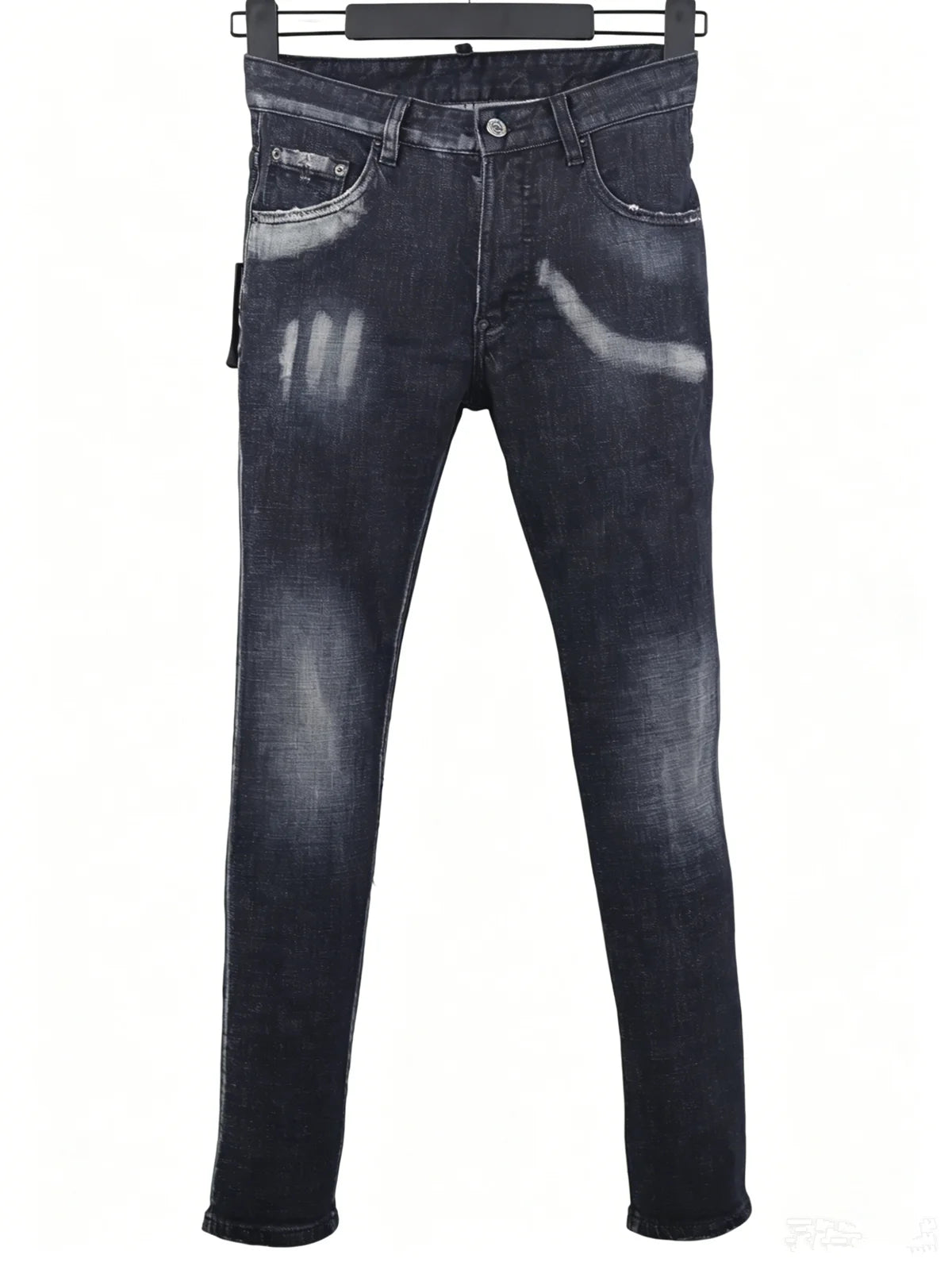 6058 Four Seasons New Men's Wash Grinding Hole Patch Paint Splash Ink Micro-bullet Leg Grey Jeans for Men