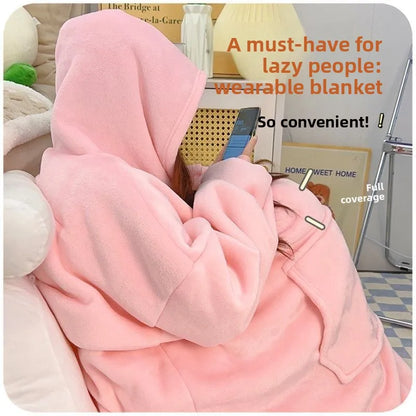 Thick Flannel Robe Couples Long Winter Pajamas Men Women Home Clothes Warm Blanket Style Sleepwear Youth Pure Color