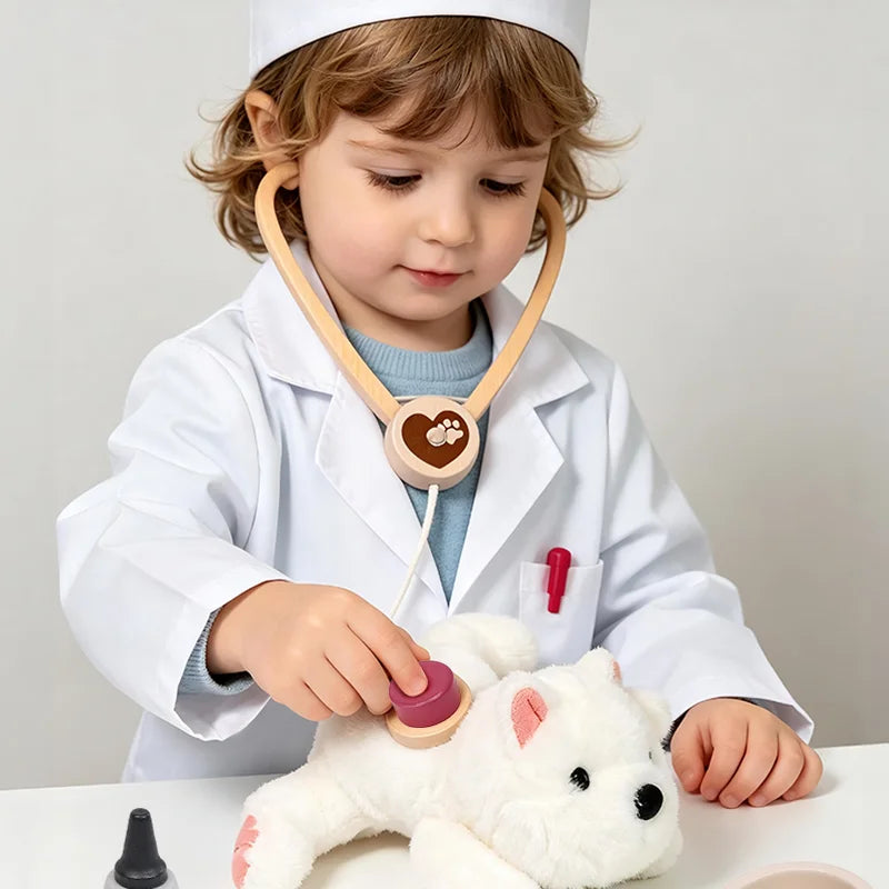 Wooden Pet Doctor Kit Kids Pretend Medical Role Play Educational Toy For Toddlers