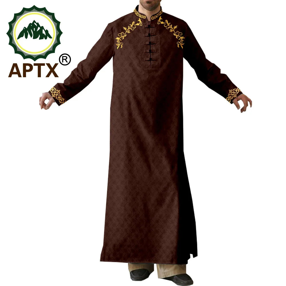 APTX Robe for Men Muslim Fashion Jubba Thobe Single Breasted Loose Embroidery Outfits Casual Wedding Church Wear T2014007
