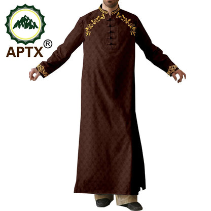 APTX Robe for Men Muslim Fashion Jubba Thobe Single Breasted Loose Embroidery Outfits Casual Wedding Church Wear T2014007