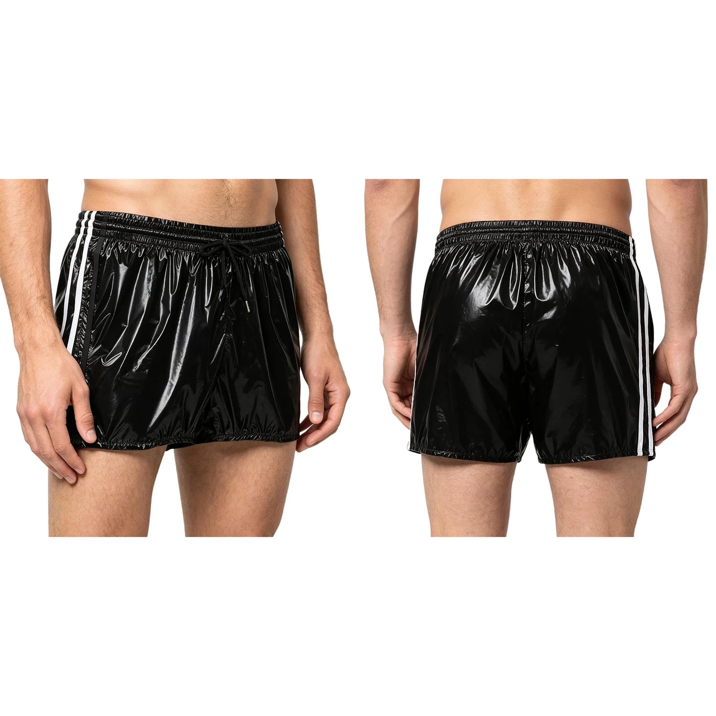 Men Oil Glossy Cargo Shorts Waterproof Elastic Waist Band Multi-pocket Zipper Overalls Capri Pants Dance Clubwear Beach Swimwear