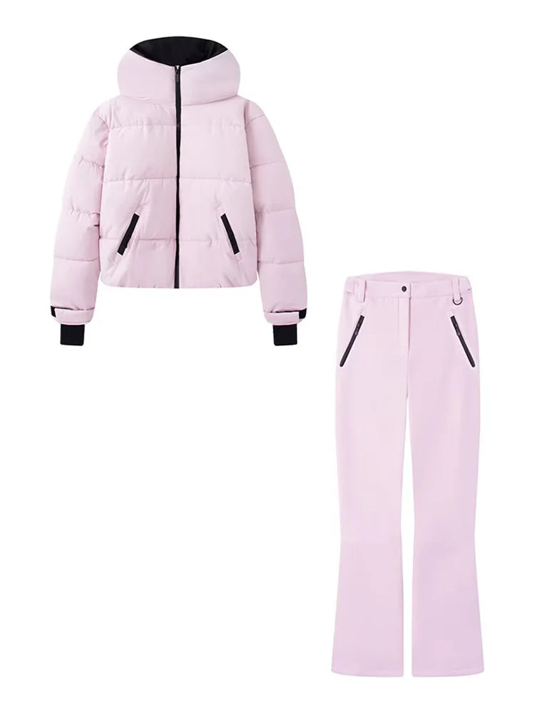HH Women Fashion Pocket Long Sleeve Zipper Hooded Skiing Cotton-padded Drawstring Jacket+High Waist Casual Winter 2026 Pant Set