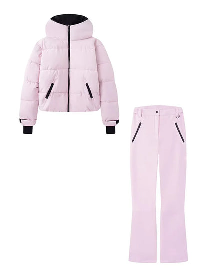 HH Women Fashion Pocket Long Sleeve Zipper Hooded Skiing Cotton-padded Drawstring Jacket+High Waist Casual Winter 2026 Pant Set