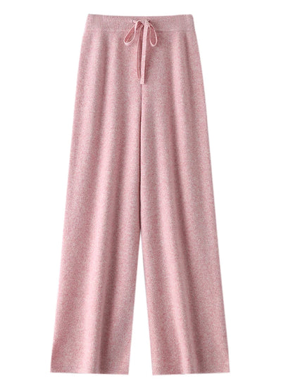 Chic Wide-Leg Pants Women's Autumn Winter Solid Color 100% Merino Wool Knitted Casual Loose Soft Thick Warm Popular Trousers
