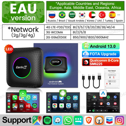 2026 NEW CarlinKit CarPlay Ai Box Qualcomm 8-Core Android 13 Wireless Carplay Android Auto Car Video TV Box WiFi SIM For Netflix