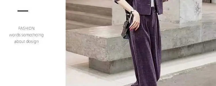 Fashionable Corduroy Set Women's Autumn Winter New Style Elegant Lady Fragrance Wind Coat Wide Leg Pants Two Piece Suit