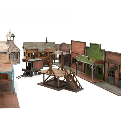 1/72 Scale Western Town Wooden Model Kit DIY Assembly for Display and Scene Building