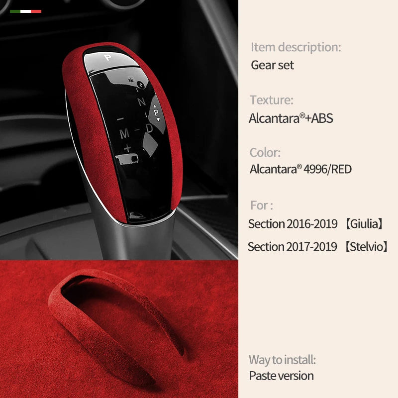 Car Center Console Gear Shift Head Knob Cover Trim Alcantara Suede F For Alfa Romeo Giulia Stelvio Refit Car Accessories