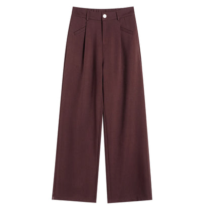 Seoulish Autumn Elegant Women's Wide Leg Pants 2024 New Korean Solid Button Casual Loose Office Full Length Trousers Female