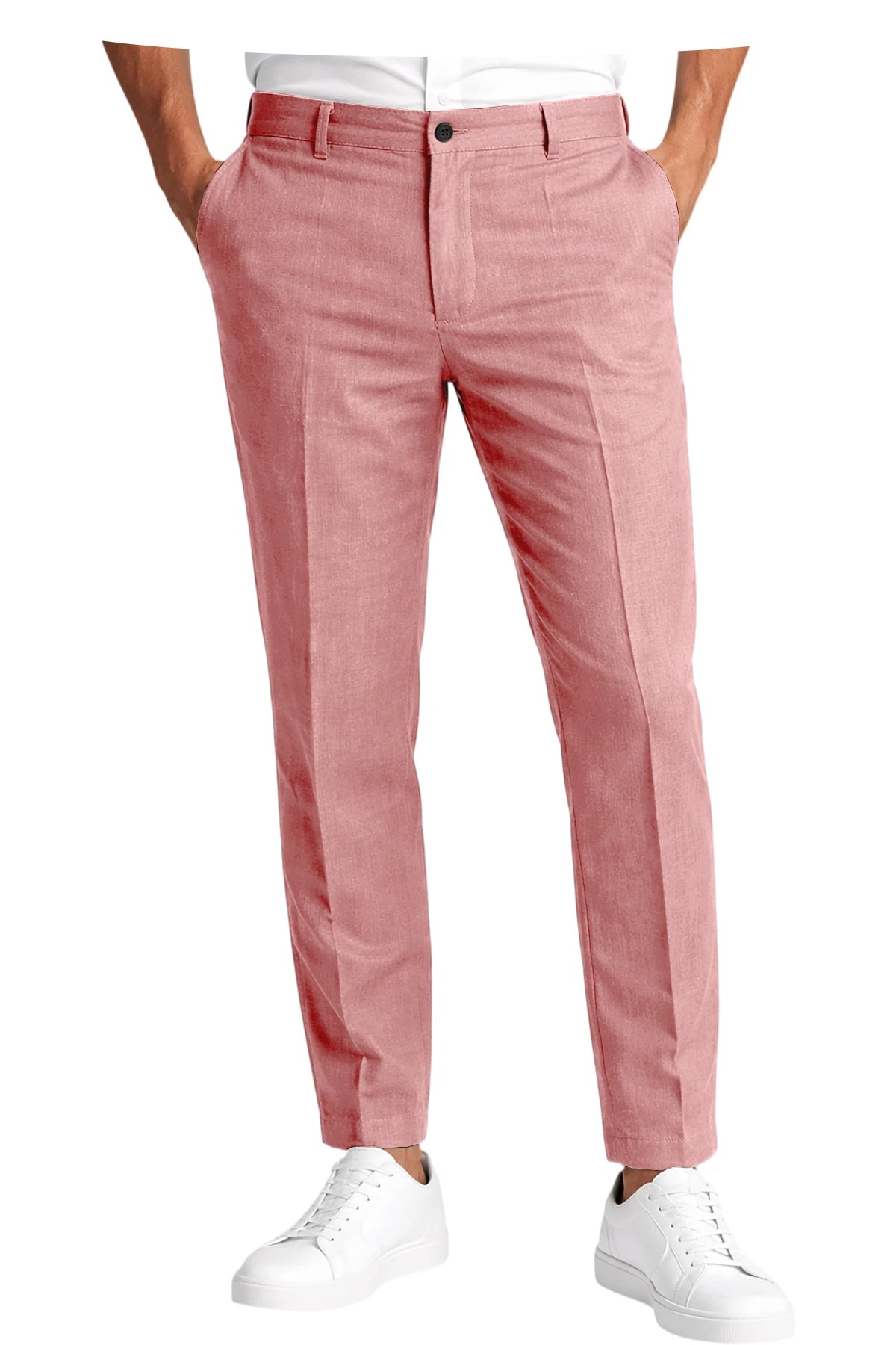 Men's Linen Cropped Pants Slim Fit 9 Points Ankle Dress Pants Business Casual High Waist Suit Trousers Breathable Office Summer