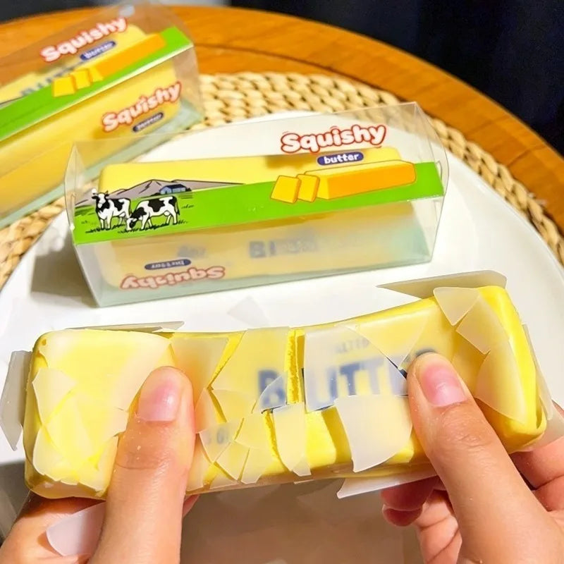 Crunchy Butter Cheese Stick Squishy Fidget Toy Slow Rebound Sound Crispy Butter Bar Toy Finger Squishy Prank Vent Toy for Adult