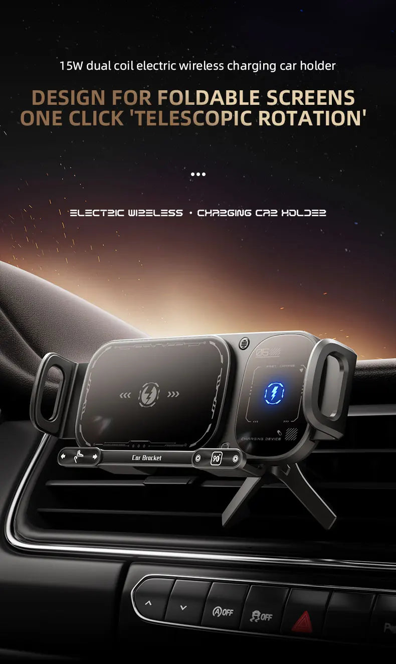 Fold Screen Car Wireless Charger Dual Coil Mount 15W Fast Car Charging for Samsung Galaxy S23 S22 S21 Z Fold Flip 5 4 3
