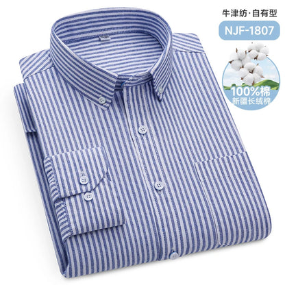 Classic Men's Long Sleeved Check Shirts 100% Oxford Cotton Casual Fashion Soft Plaid Stripe Solid Male Business Slim Fit Blouses