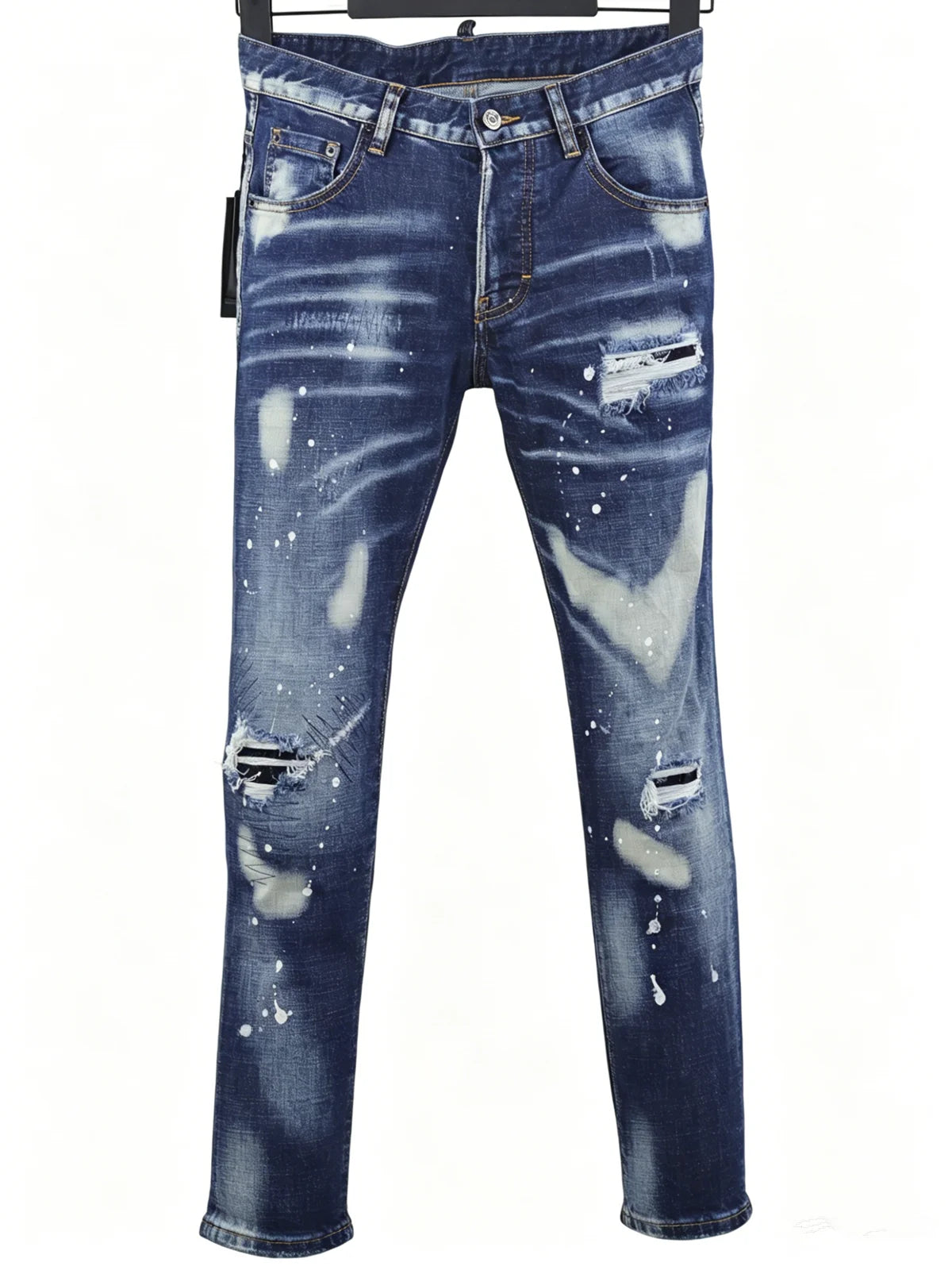 6058 Four Seasons New Men's Wash Grinding Hole Patch Paint Splash Ink Micro-bullet Leg Grey Jeans for Men
