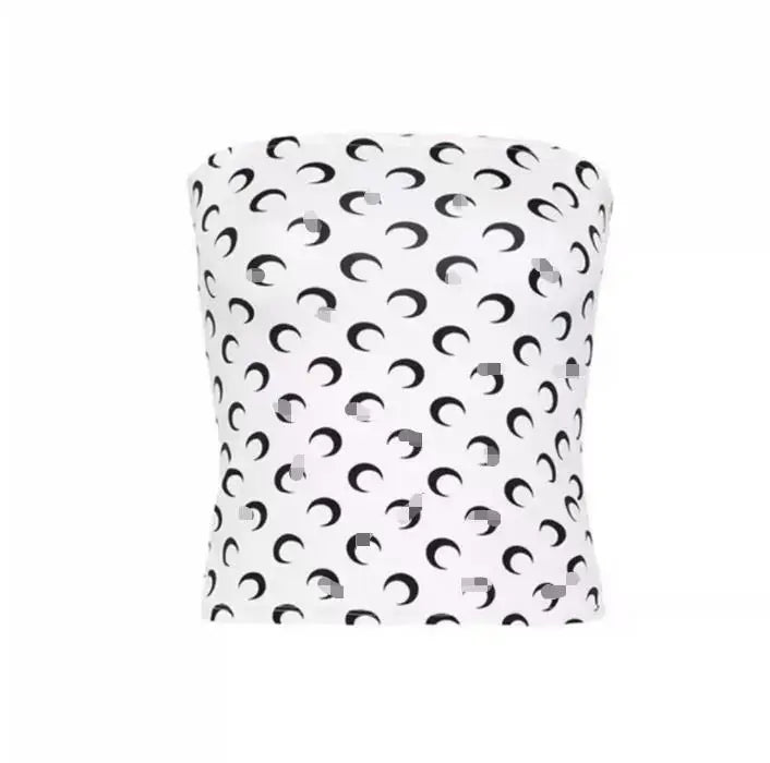 New Fashion Moon Print Sexy Short Crop Top Women's Summer Korean Style Leisure Streetwear Sweet Strapless Slim Fit Blouse