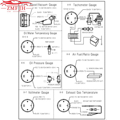 2" 52mm Car Digital Turbo Boost Gauge PSI BAR Water Temp Oil Temp Oil Pressure Gauge Voltmeter EGT Tachometer RPM Gauge Car 12V