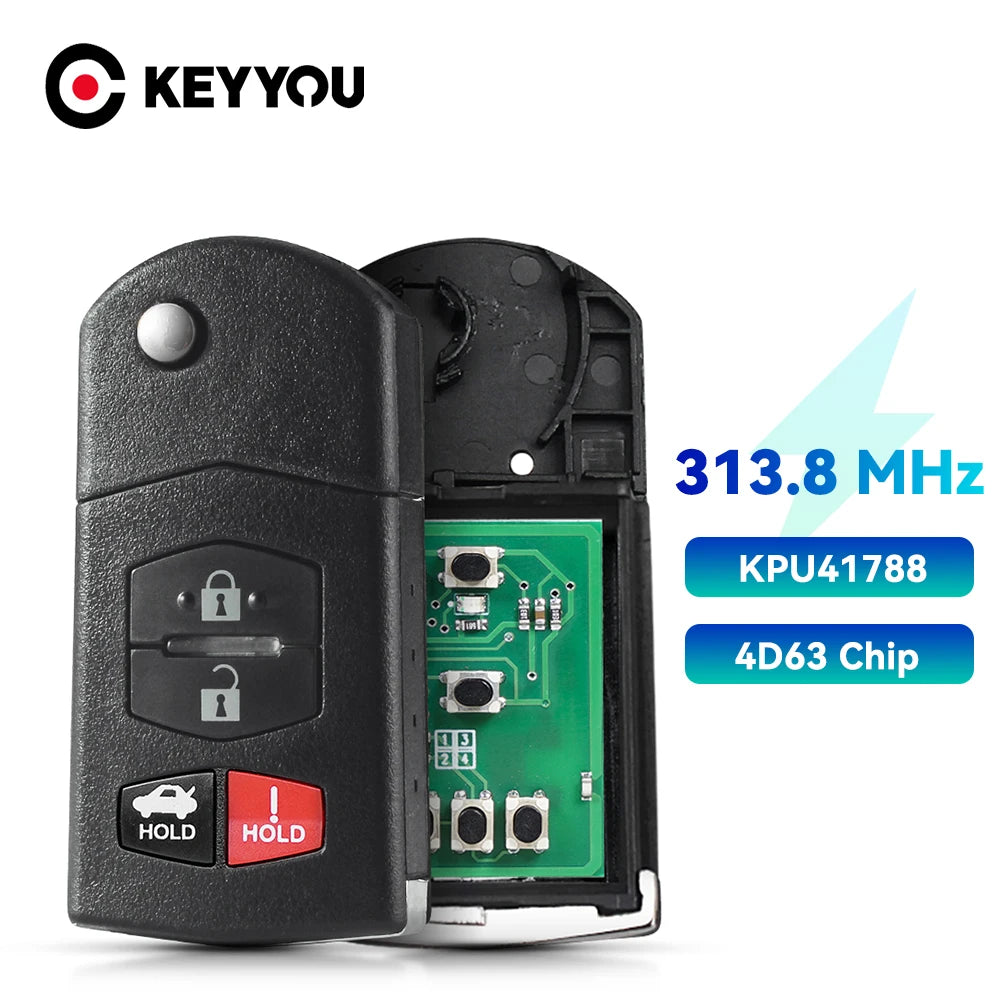 KEYYOU With Battery Remote Key For Mazda 2 3 5 6 8 CX-7 CX-9 MX-5 BGBX1T478SKE125-01 KPU41788 SKE126-01 4D63 313.8/315/433Mhz