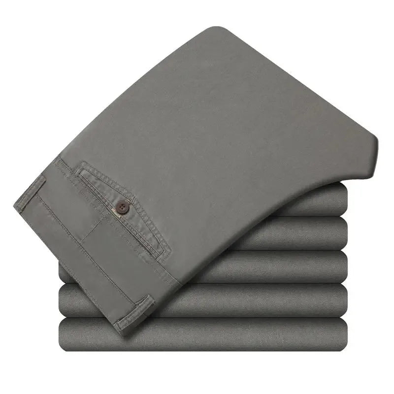 Spring Autumn Middle-aged Casual Trousers Men's Straight Slacks High Waists Dad's Thin Thick Breathable Cotton Male Suit Pants