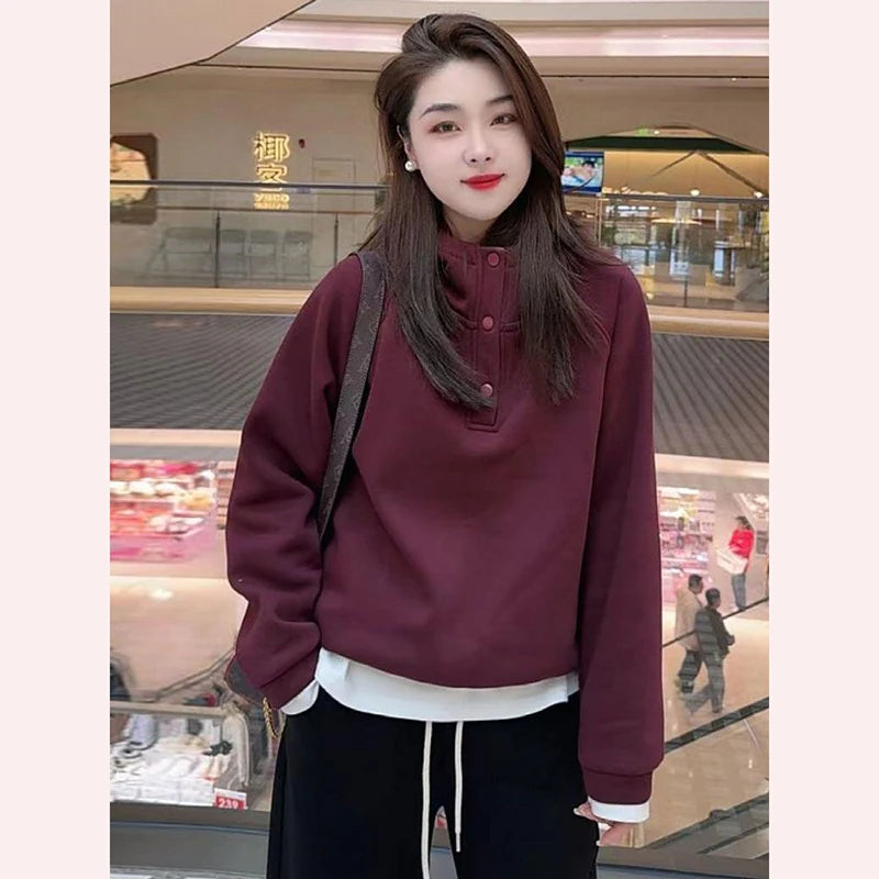 New Women's Hooded Sweatshirt Fleece Lined Thickened Warm Casual Loose Lazy Style Top for Winter Fashion Small Stature