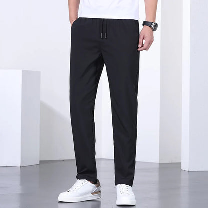 Premium Elastic New Brand Anti-pilling Drawstring Casual Fashion Men Breathable Office Business Long Pants Easy Care Trousers