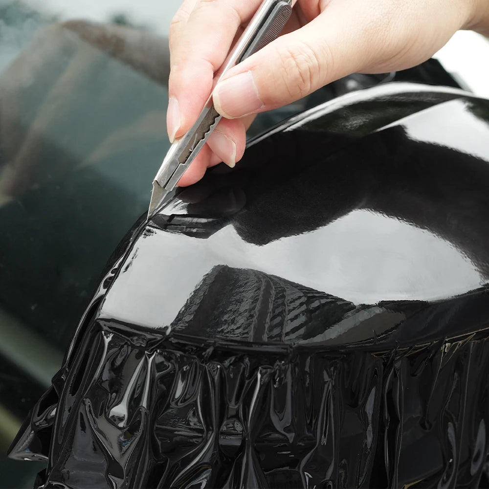 Glossy Black Vinyl Wrap Film Car Wrapping Decal Roll Bubble Free Air Release Vehicle Motocycle Sticker DIY Adhesive Accessories