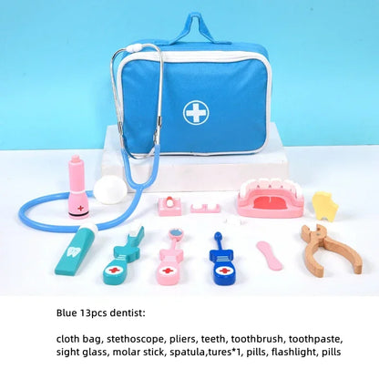 Pretend Play Doctor Toys Educational Toys for Children Kid Wooden Simulation Dentist Check Brush Teeth Medicine Set Role Playing