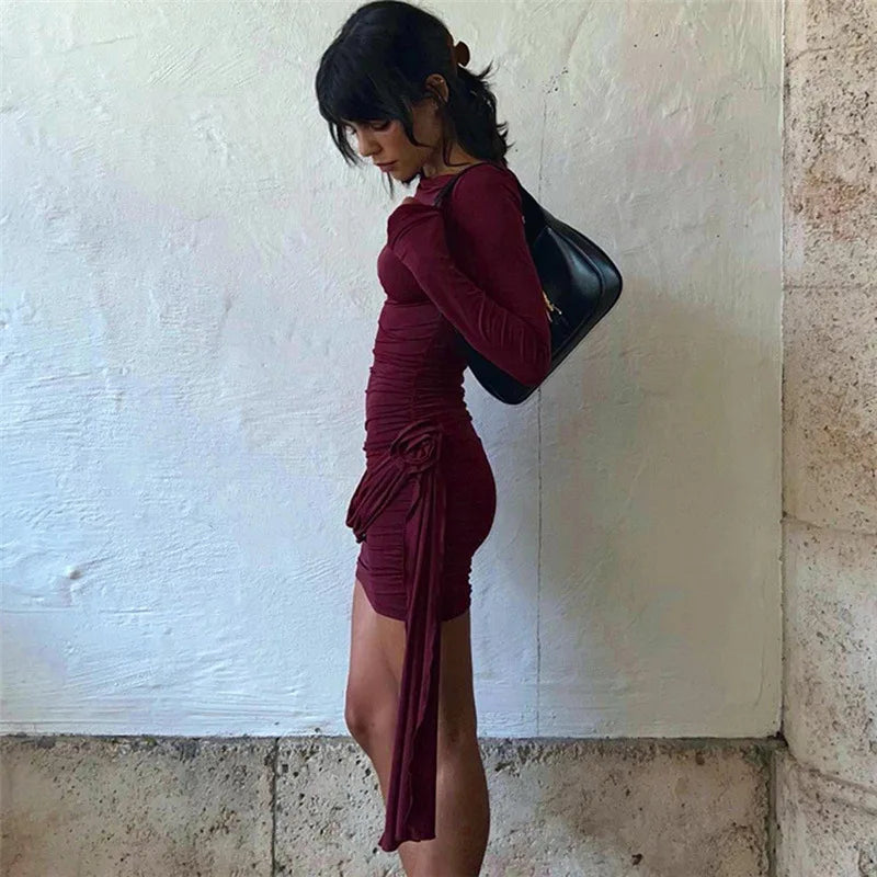 Tossy Floral Fashion Pleated Mini Dress For Women Slim High Waist Solid Casual Autumn 2024 Sexy Dress Female Bodycon Dress New