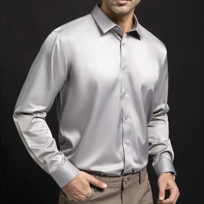White shirt men's long sleeved light luxury high-end business shirt wrinkle resistant business black formal size shirt