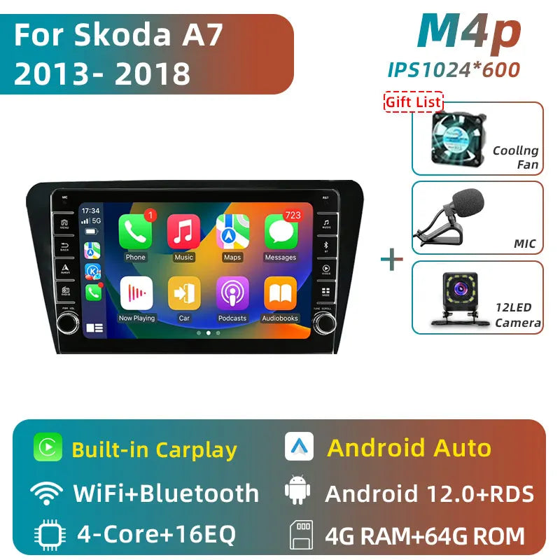 Jundof 2 Din Android 13 Car Radio For Skoda Octavia 3 A7 2013-2018 Multimedia Video Player 4G WiFi Navigation Carplay Head unit