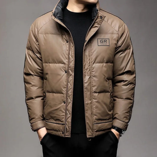 New 2026 Men's down Jacket Thickened Stand Collar Fashionable Warm Youthful Outerwear Standard Fit Long Sleeve Zipper Closure