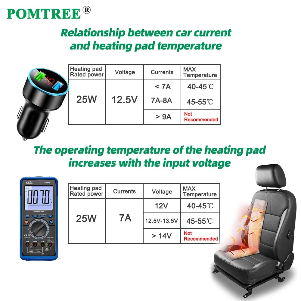 Universal Built-In Car Seat Heater Kit Fit 2 Seats,108W Alloy Wire Heating Pads 3-Level Dual Control Switch with Wiring Harness