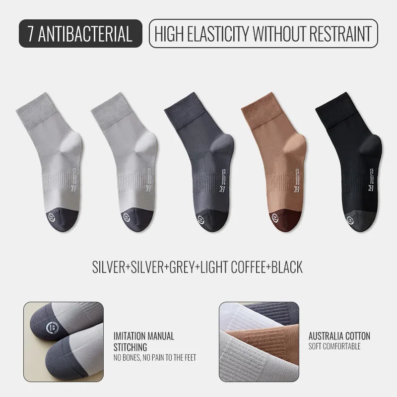 MiiOW Australian Cotton Socks Men Business Dress Black White Long Sock Antibacterial Anti Odor Crew Socks Breathable Sport Sock