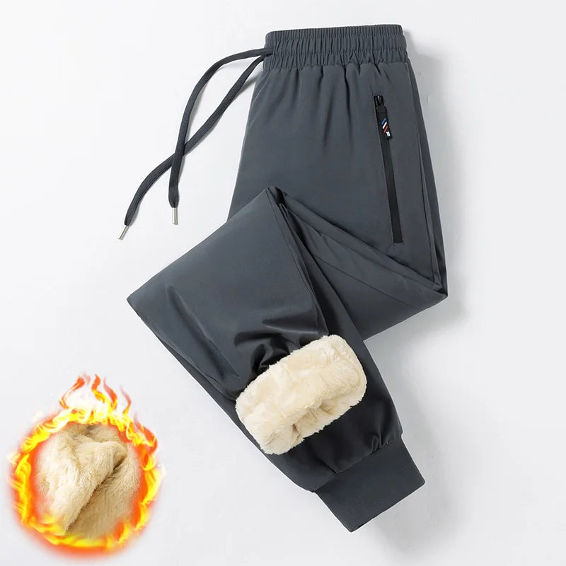 Men Thick Warm Pants Fleece Lined Winter Pants Man Plus Size  Pants Loose Joggers Sportswear Black Grey Casual Drawstring Pants