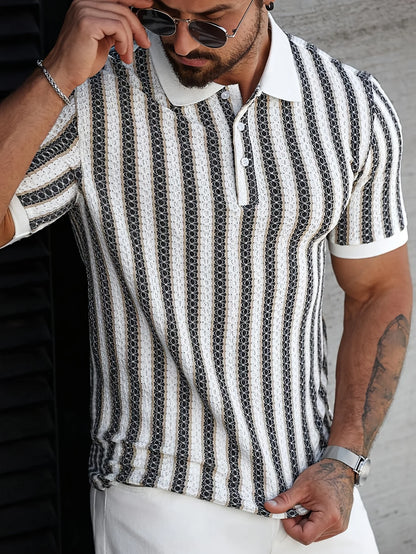 Summer Men's Polo Shirts 2026 Stripe Design Ice Silk Short Sleeve Cool Touch Breathable Casual Outdoor Polo Shirt for Men