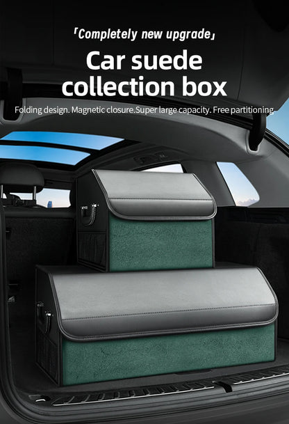 Car Suede Trunk Organizer Large Capacity Leather Foldable Storage Box Portable Multifunctional Tool Organizer Car Accessories